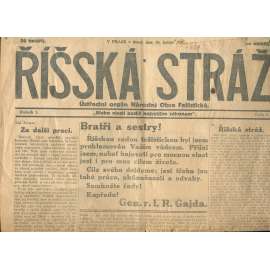 Říšská stráž, ročník I., číslo 1/1927. Ústřední orgán Národní obce fašistické (staré noviny, fašisté, Gajda)