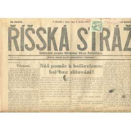 Říšská stráž, ročník I., číslo 4/1927. Ústřední orgán Národní obce fašistické (staré noviny, fašisté, Gajda)