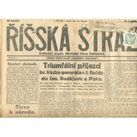 Říšská stráž, ročník I., číslo 10/1927. Ústřední orgán Národní obce fašistické (staré noviny, fašisté, Gajda)