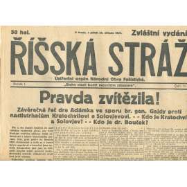 Říšská stráž, ročník I., číslo 10/1927. Ústřední orgán Národní obce fašistické (staré noviny, fašisté, Gajda)