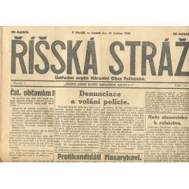 Říšská stráž, ročník I., číslo 18/1927. Ústřední orgán Národní obce fašistické (staré noviny, fašisté, Gajda)