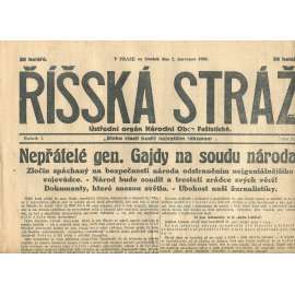 Říšská stráž, ročník I., číslo 25/1927. Ústřední orgán Národní obce fašistické (staré noviny, fašisté, Gajda)