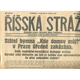 Říšská stráž, ročník I., číslo 26/1927. Ústřední orgán Národní obce fašistické (staré noviny, fašisté, Gajda)