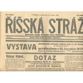 Říšská stráž, ročník I., číslo 27/1927. Ústřední orgán Národní obce fašistické (staré noviny, fašisté, Gajda)