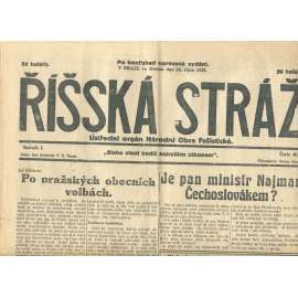 Říšská stráž, ročník I., číslo 40/1927. Ústřední orgán Národní obce fašistické (staré noviny, fašisté, Gajda)