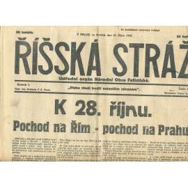 Říšská stráž, ročník I., číslo 41/1927. Ústřední orgán Národní obce fašistické (staré noviny, fašisté, Gajda)