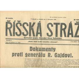 Říšská stráž, ročník I., číslo 42/1927. Ústřední orgán Národní obce fašistické (staré noviny, fašisté, Gajda)
