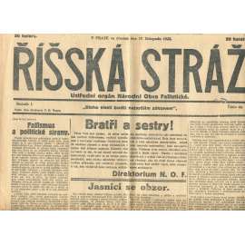 Říšská stráž, ročník I., číslo 44/1927. Ústřední orgán Národní obce fašistické (staré noviny, fašisté, Gajda)