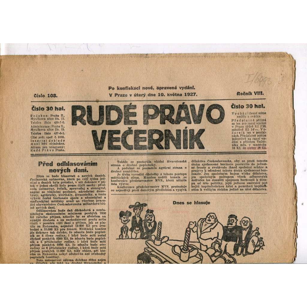 Rudé právo - večerník, ročník VIII., číslo 103 (10.5.1927) - staré noviny, 1. republika