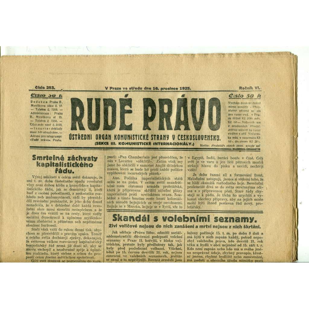 Rudé právo, ročník VI., číslo 293 (16.12.1925) - staré noviny, 1. republika