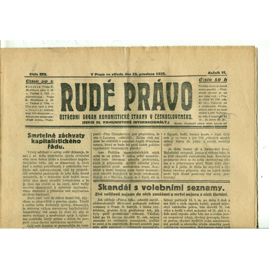 Rudé právo, ročník VI., číslo 293 (16.12.1925) - staré noviny, 1. republika