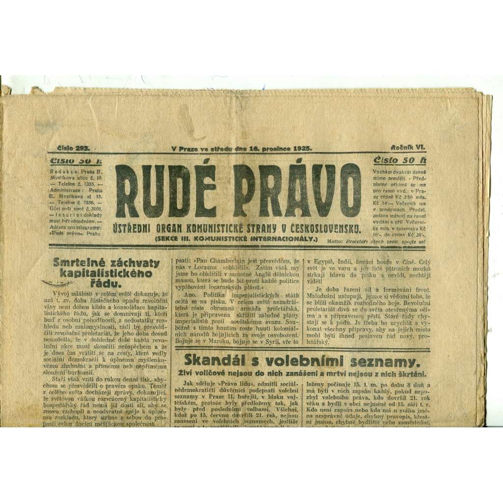 Rudé právo, ročník VI., číslo 293 (16.12.1925) - staré noviny, 1. republika