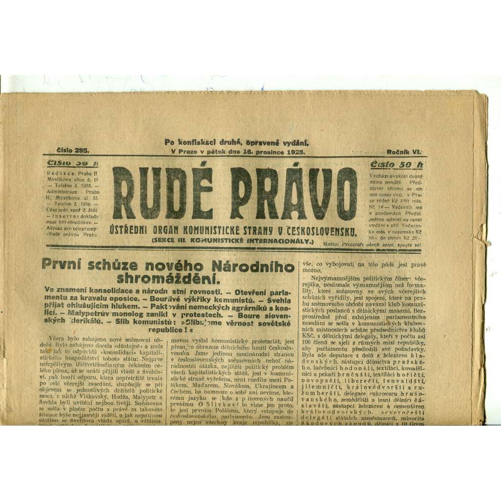 Rudé právo, ročník VI., číslo 295 (18.12.1925) - staré noviny, 1. republika