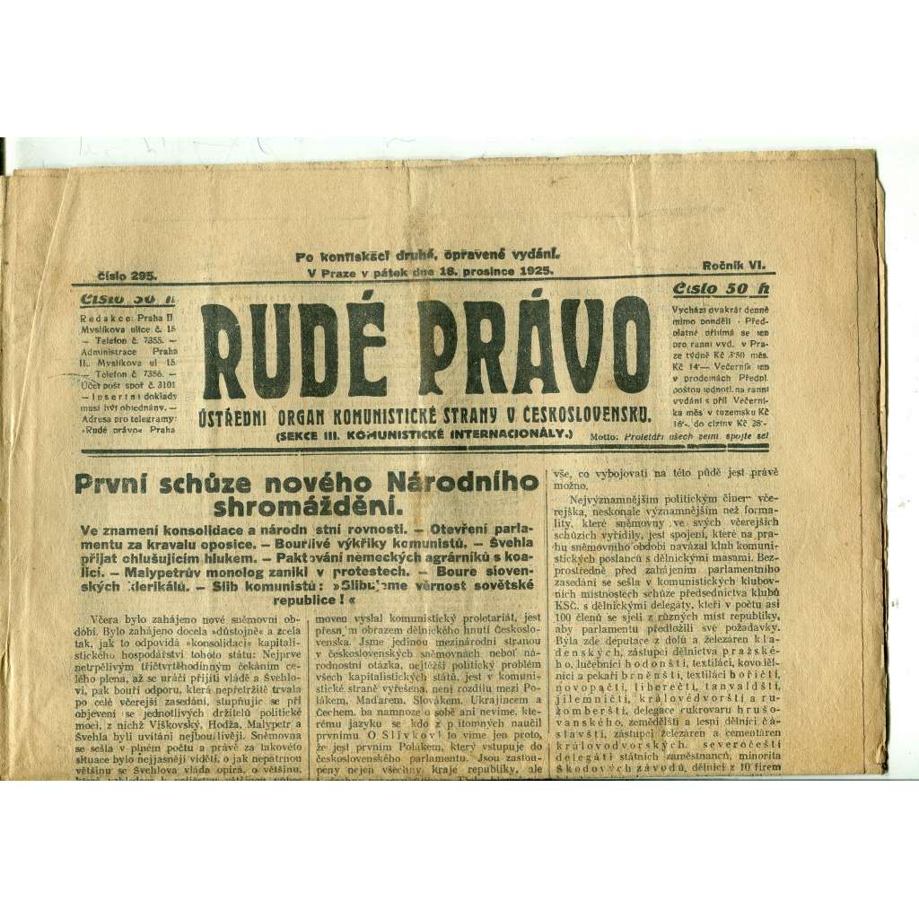 Rudé právo, ročník VI., číslo 295 (18.12.1925) - staré noviny, 1. republika