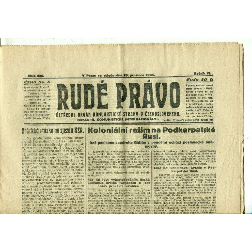 Rudé právo, ročník VI., číslo 299 (23.12.1925) - staré noviny, 1. republika