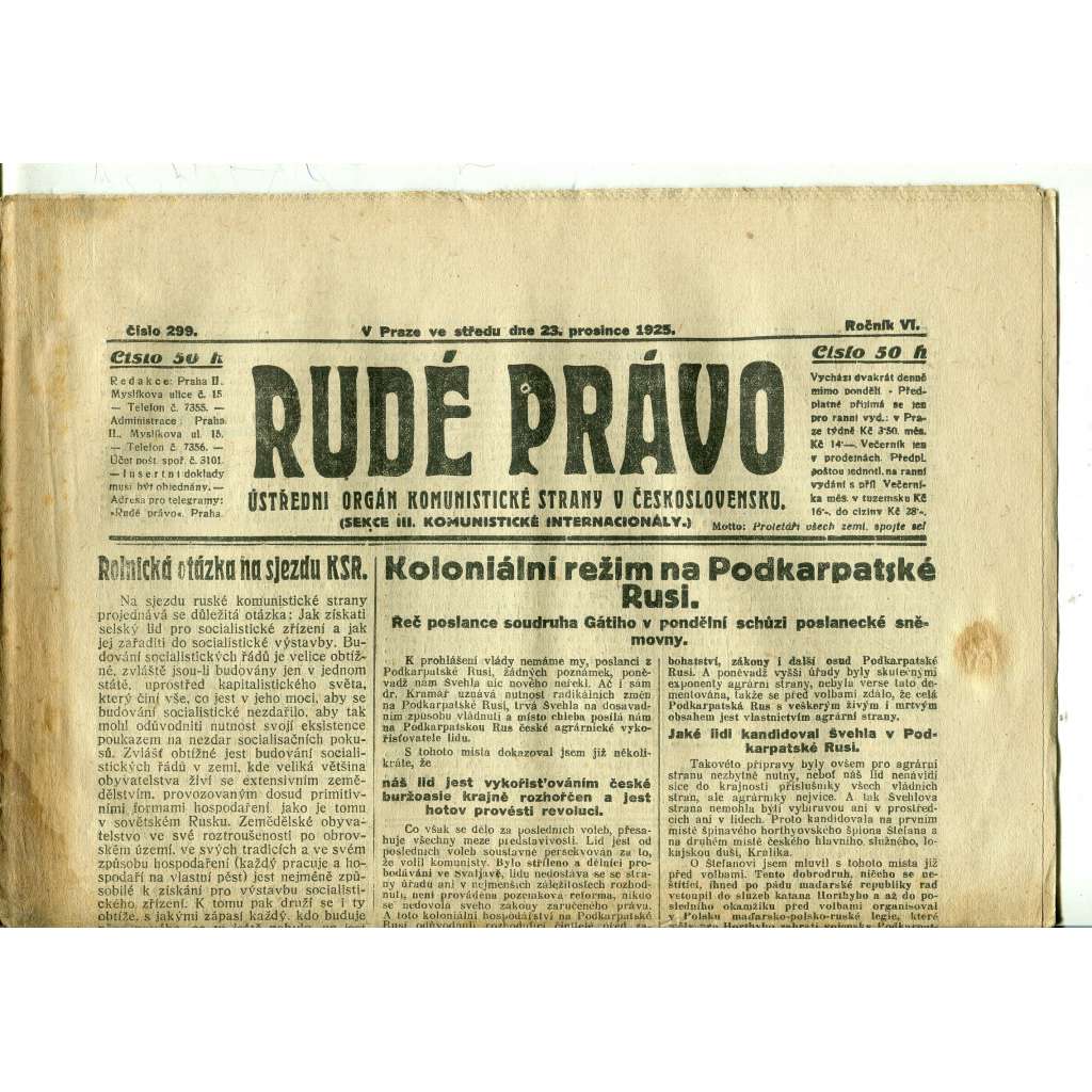 Rudé právo, ročník VI., číslo 299 (23.12.1925) - staré noviny, 1. republika