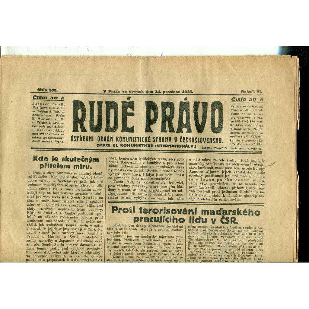 Rudé právo, ročník VI., číslo 300 (24.12.1925) - staré noviny, 1. republika
