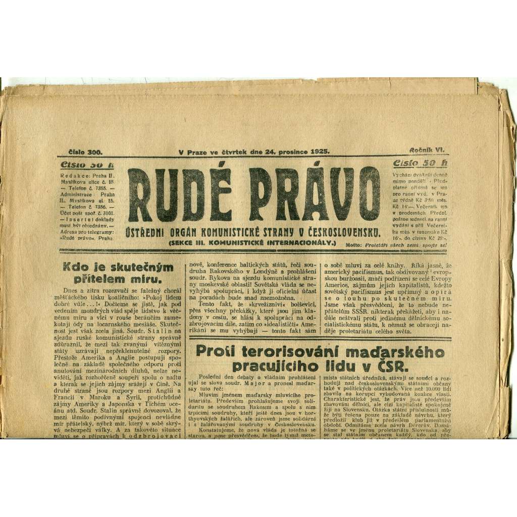 Rudé právo, ročník VI., číslo 300 (24.12.1925) - staré noviny, 1. republika