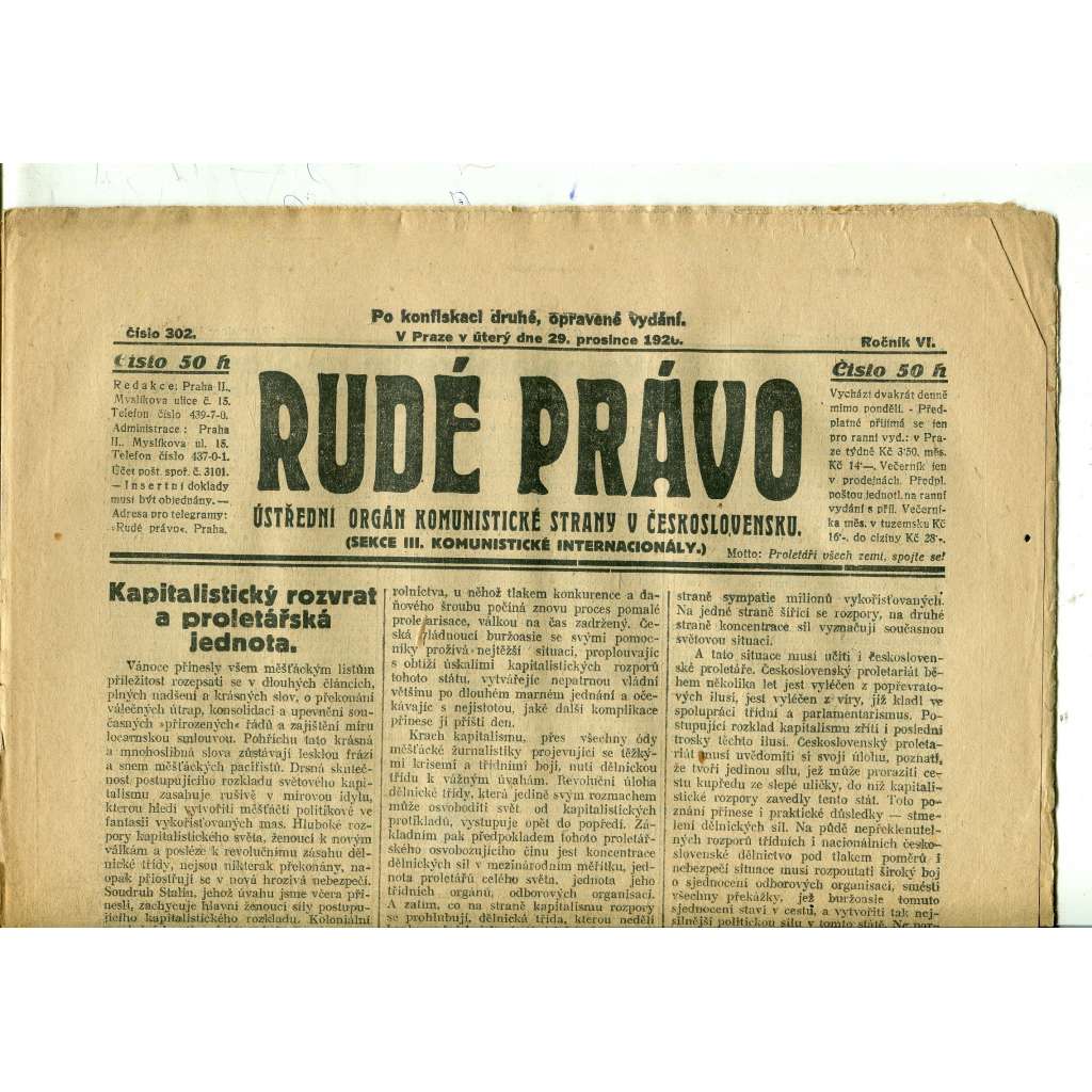 Rudé právo, ročník VI., číslo 302 (29.12.1925) - staré noviny, 1. republika