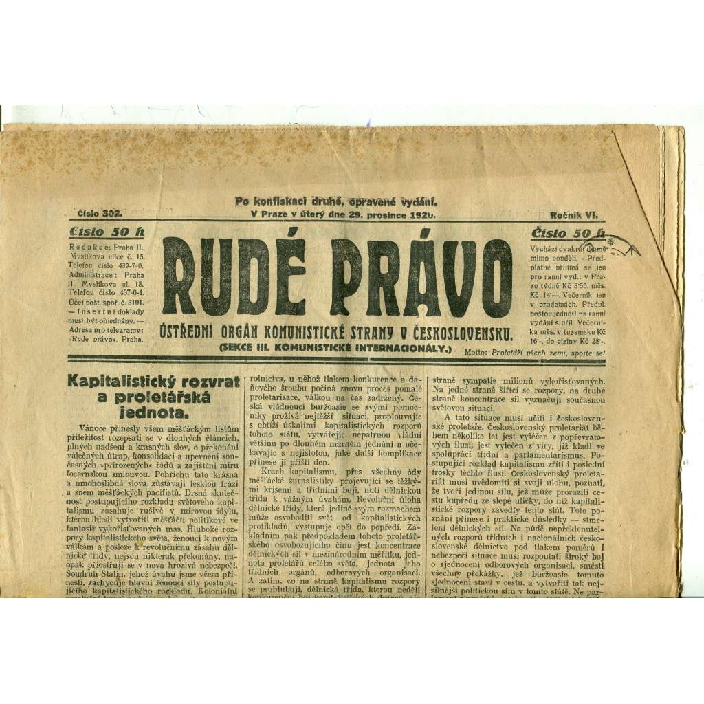 Rudé právo, ročník VI., číslo 302 (29.12.1925) - staré noviny, 1. republika