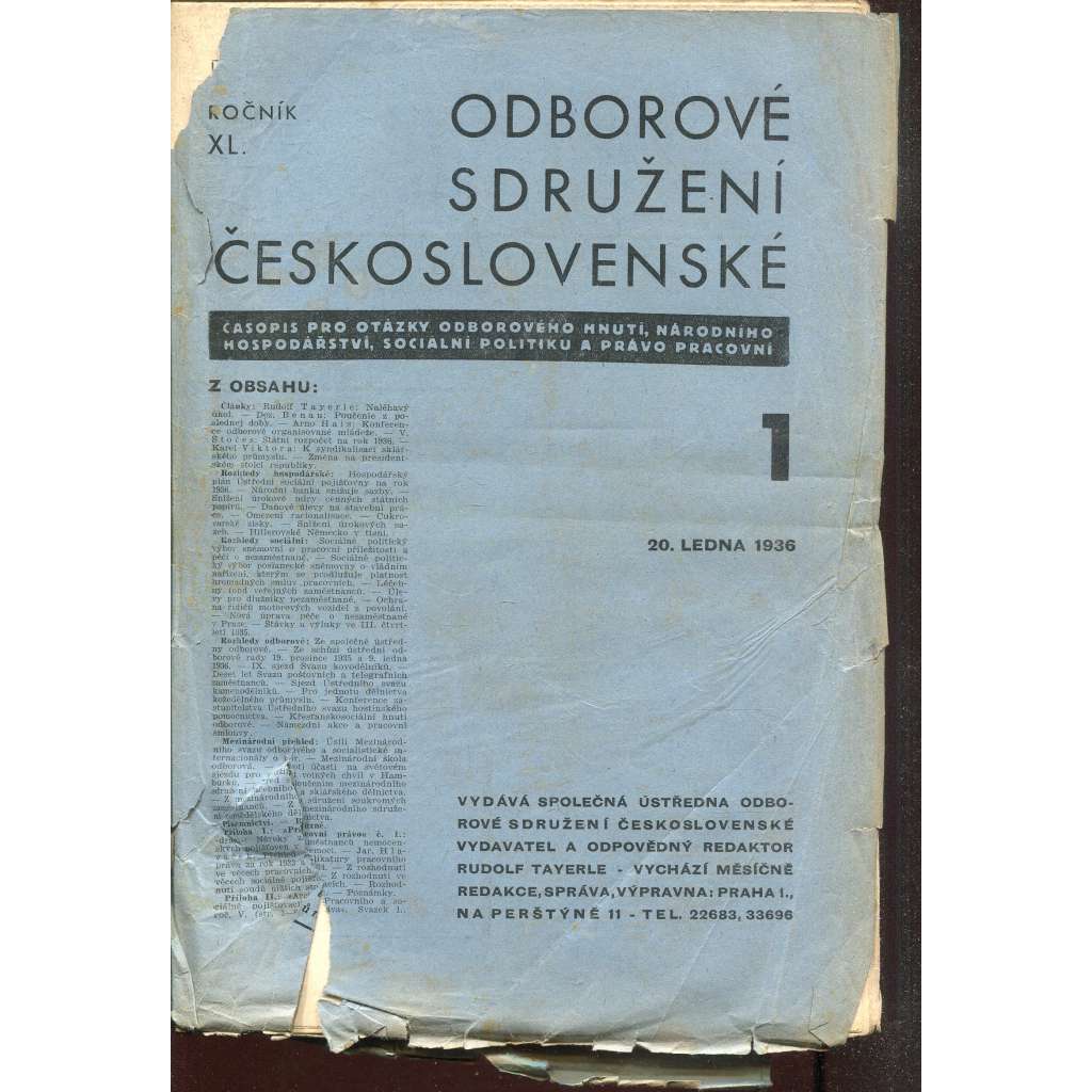 Odborové sdružení českoslovanské, ročník XL., číslo 1/1936 [Časopis pro otázky odborového hnutí, národního hospodářství, sociální politiku a právo pracovní]] odbory