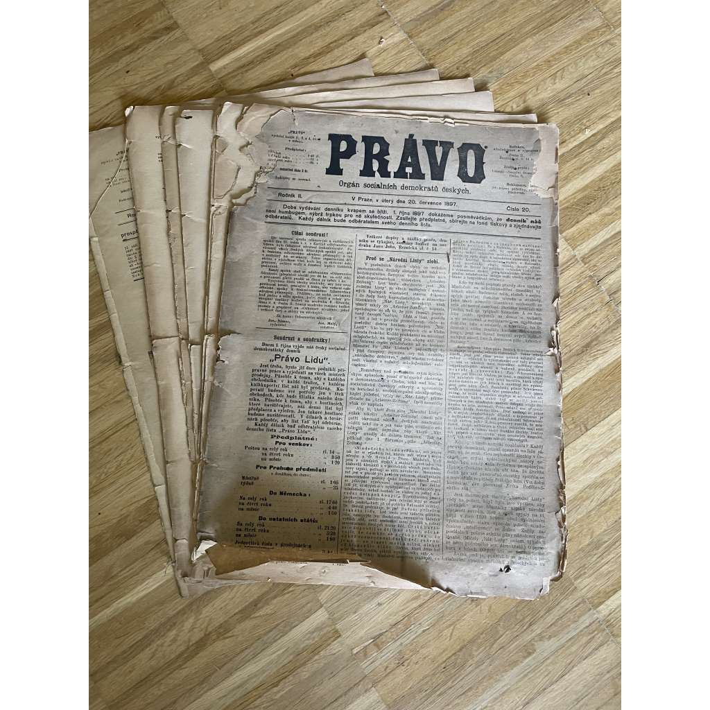 Právo, ročník II., čísla 20, 22-25 a 27/1897. Orgán sociálních demokratů českých (noviny, časopis)