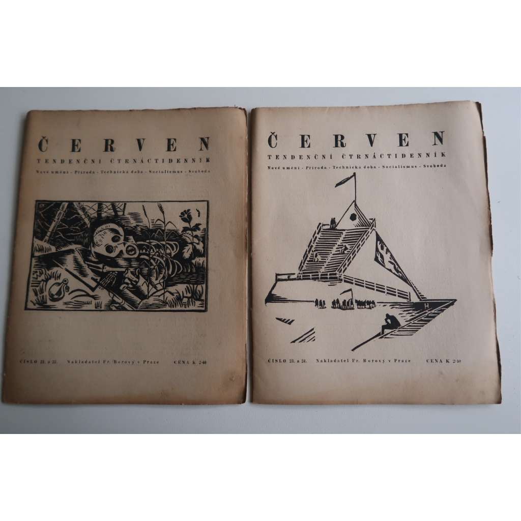 Červen. Tendenční čtrnáctideník, roč. I., (1918/1919), č.1-7 a 13-24 [Jan Zrzavý: Akrobati, Vdova, Ticho; Josef Čapek: Pásmo ad.]