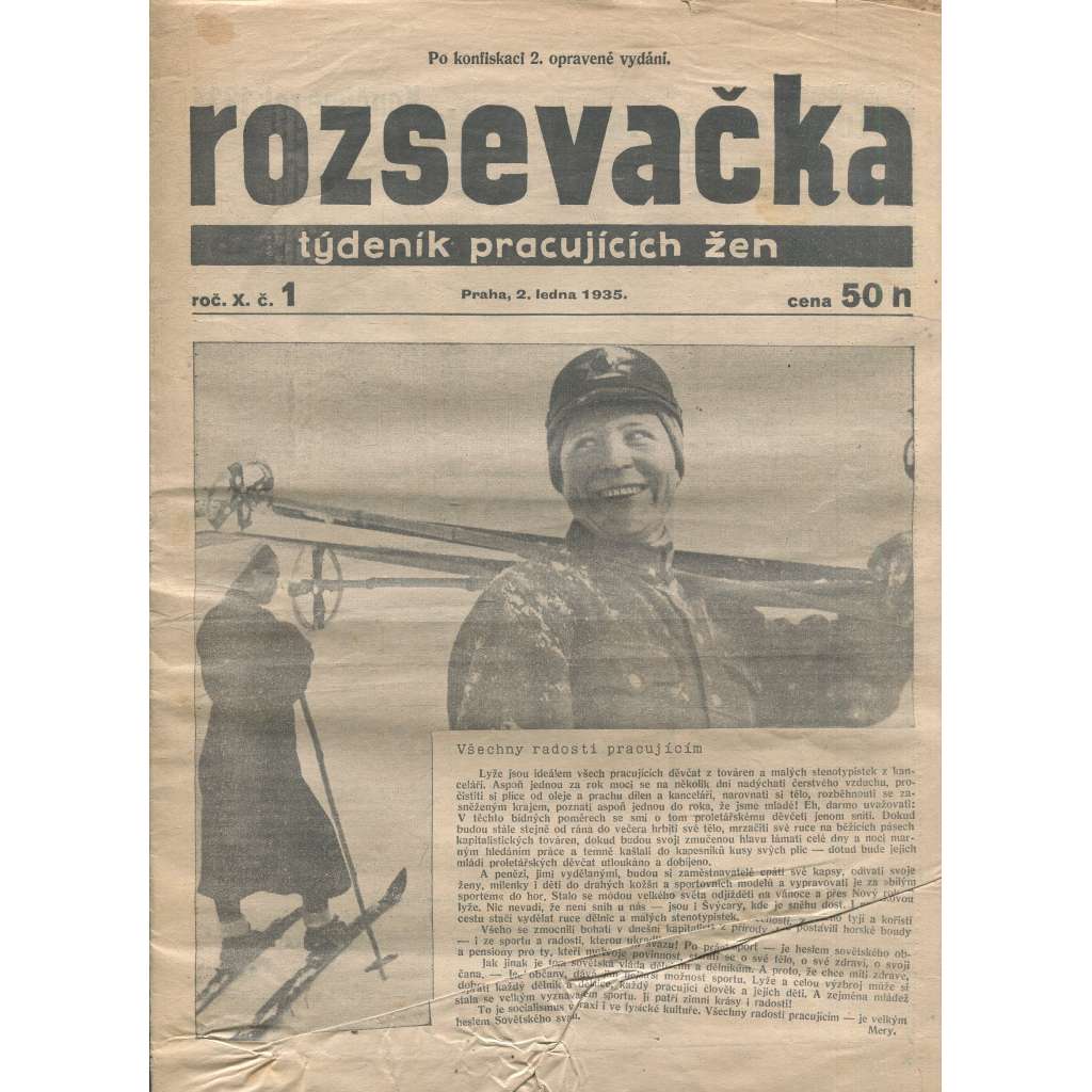 Rozsevačka, ročník X., číslo 1/1935. Týdeník pracujících žen (časopis, 1. republika, noviny)