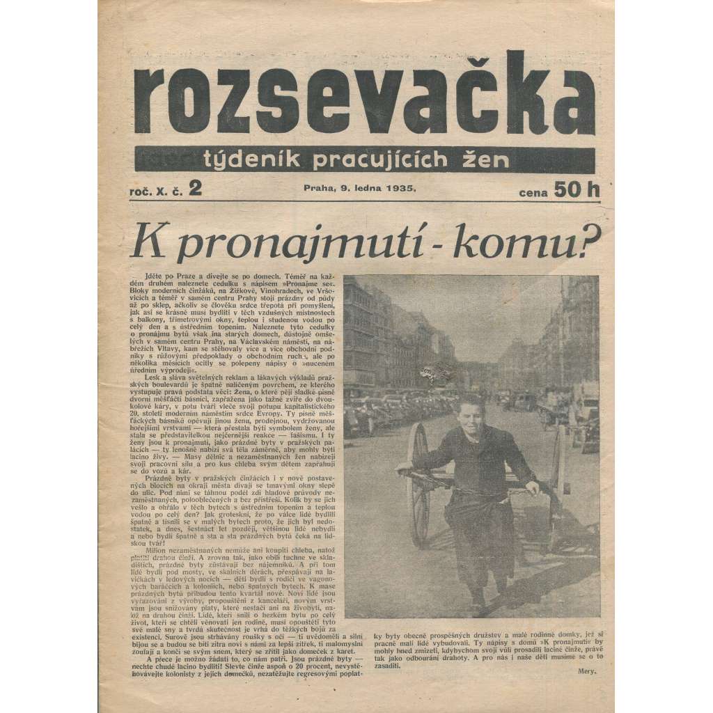 Rozsevačka, ročník X., číslo 2/1935. Týdeník pracujících žen (časopis, 1. republika, noviny)