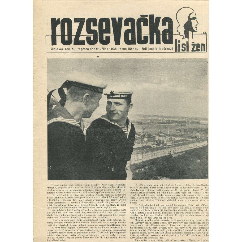 Rozsevačka, ročník XI., číslo 43/1936. List žen (časopis, 1. republika, noviny)