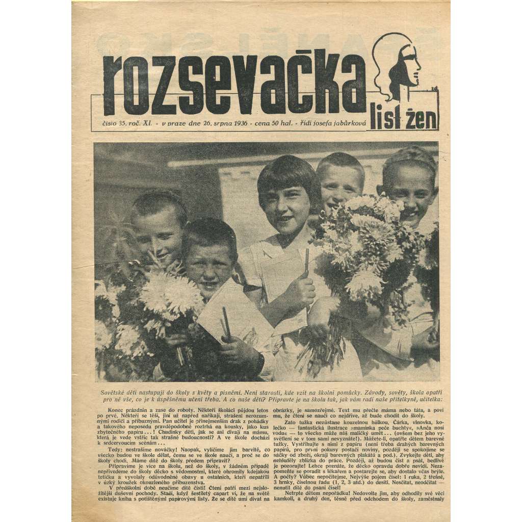 Rozsevačka, ročník XI., číslo 35/1936. List žen (časopis, 1. republika, noviny)