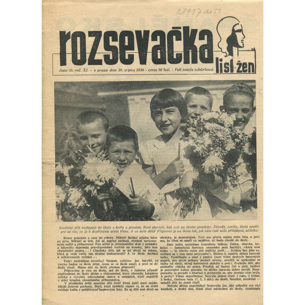 Rozsevačka, ročník XI., číslo 35/1936. List žen (časopis, 1. republika, noviny)