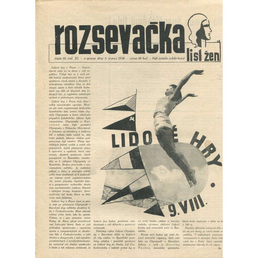 Rozsevačka, ročník XI., číslo 32/1936. List žen (časopis, 1. republika, noviny)