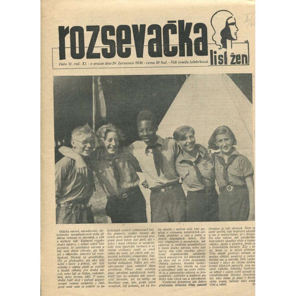 Rozsevačka, ročník XI., číslo 31/1936. List žen (časopis, 1. republika, noviny)