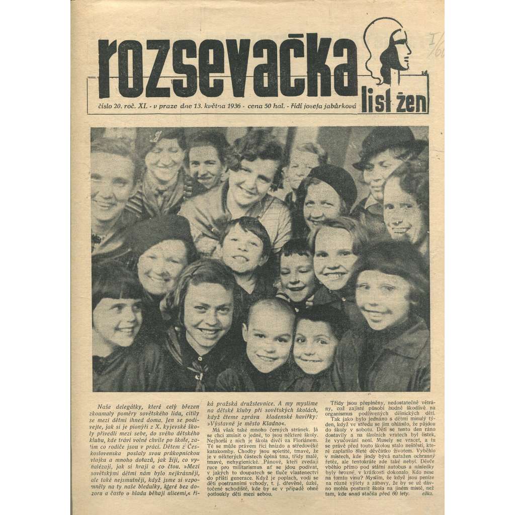 Rozsevačka, ročník XI., číslo 20/1936. List žen (časopis, 1. republika, noviny)