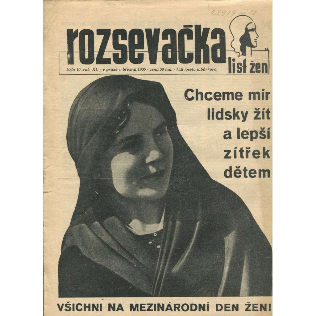 Rozsevačka, ročník XI., číslo 10/1936. List žen (časopis, 1. republika, noviny)