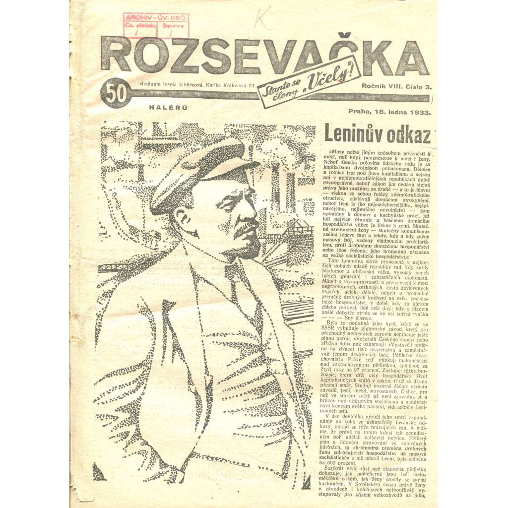 Rozsevačka, ročník VIII., číslo 3/1933 (časopis, 1. republika, noviny)