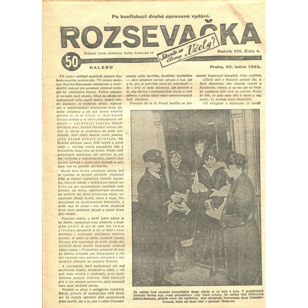 Rozsevačka, ročník VIII., číslo 4/1933 (časopis, 1. republika, noviny)