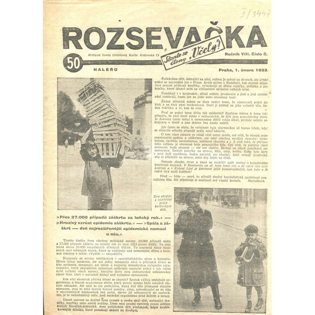 Rozsevačka, ročník VIII., číslo 5/1933 (časopis, 1. republika, noviny)
