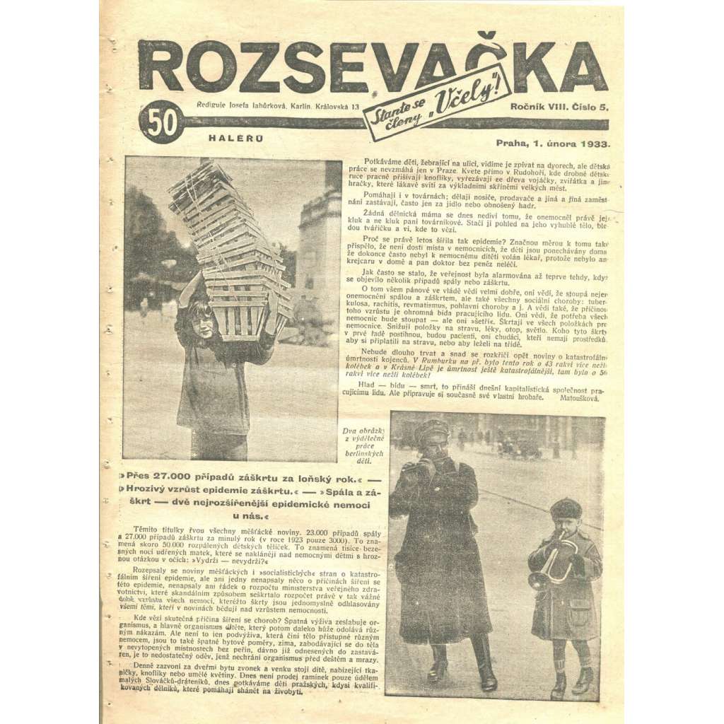 Rozsevačka, ročník VIII., číslo 5/1933 (časopis, 1. republika, noviny)