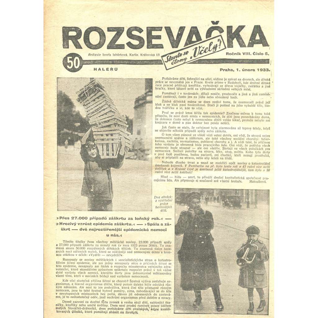 Rozsevačka, ročník VIII., číslo 5/1933 (časopis, 1. republika, noviny)