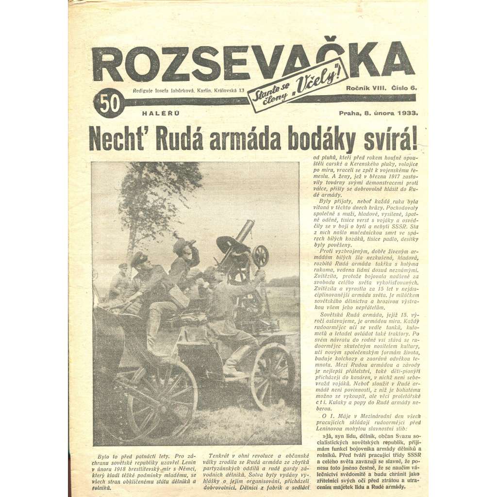 Rozsevačka, ročník VIII., číslo 6/1933 (časopis, 1. republika, noviny)
