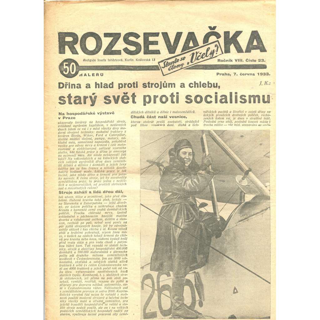 Rozsevačka, ročník VIII., číslo 23/1933 (časopis, 1. republika, noviny)