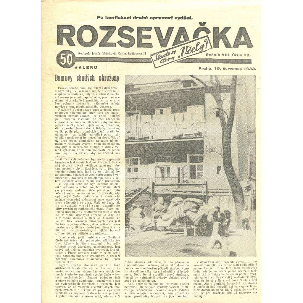 Rozsevačka, ročník VIII., číslo 29/1933 (časopis, 1. republika, noviny)