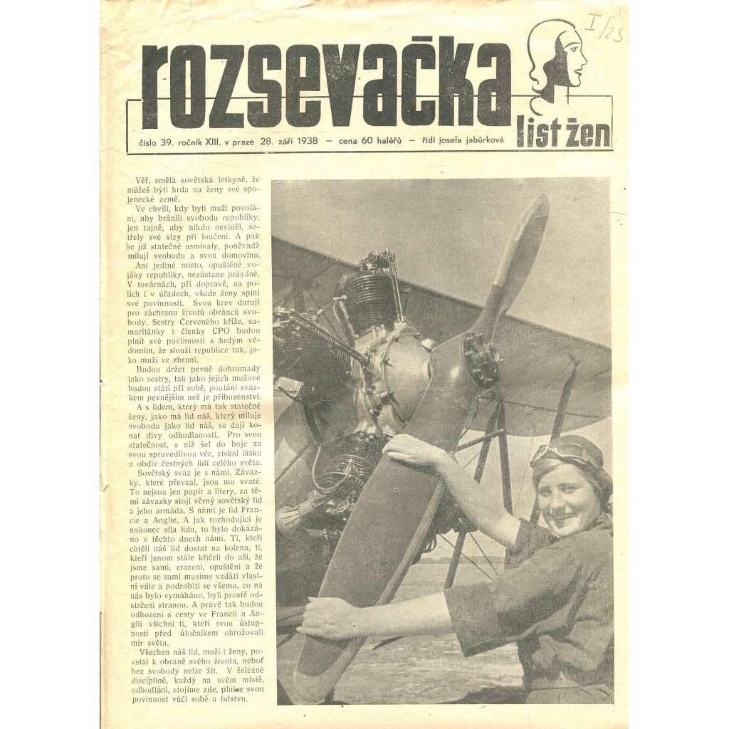Rozsevačka, ročník XIII., číslo 39/1938 (časopis, noviny)