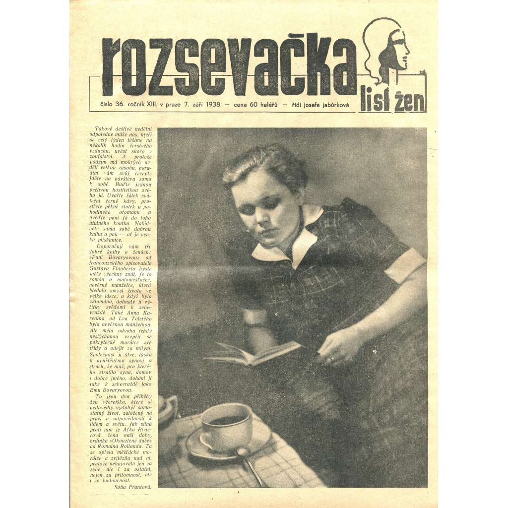 Rozsevačka, ročník XIII., číslo 36/1938 (časopis, noviny)