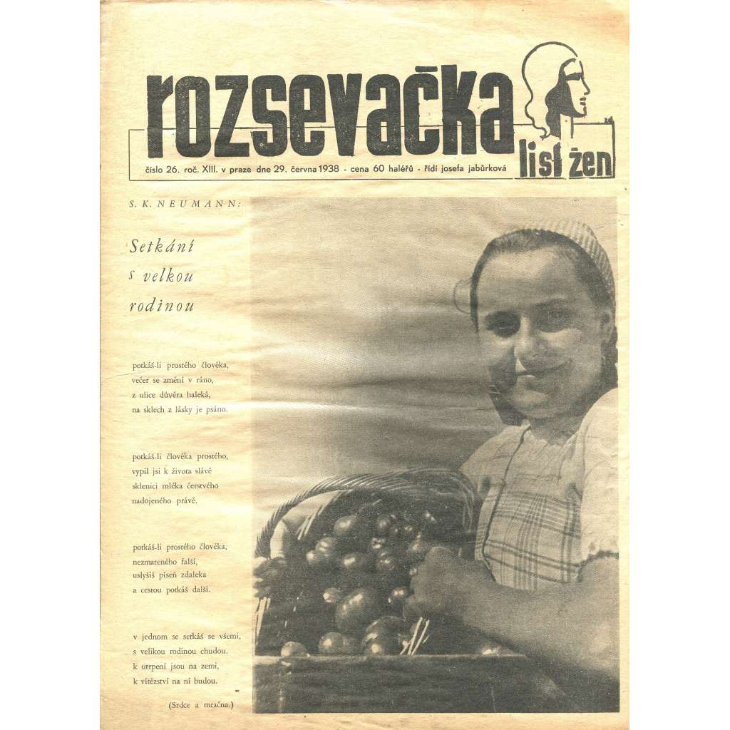 Rozsevačka, ročník XIII., číslo 26/1938 (časopis, noviny)