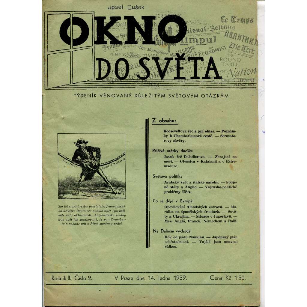 Okno do světa, ročník II., číslo 2./1939. Týdeník věnovaný důležitým otázkám světa (časopis)
