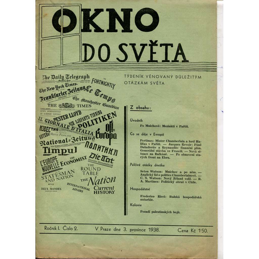 Okno do světa, ročník I., číslo 2./1938. Týdeník věnovaný důležitým otázkám světa (časopis)