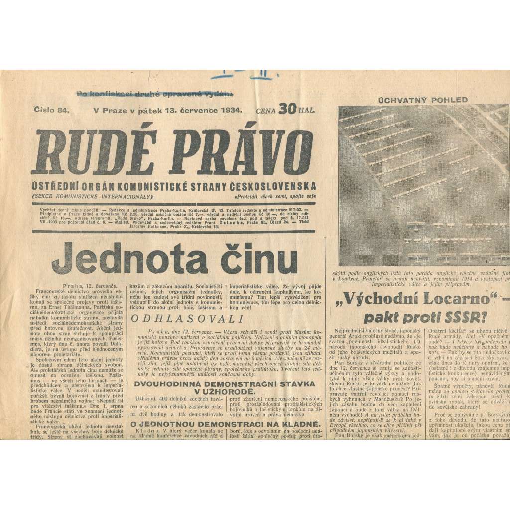 Rudé právo, číslo 84/1934 (1. republika, staré noviny) - [komunisté, komunismus]